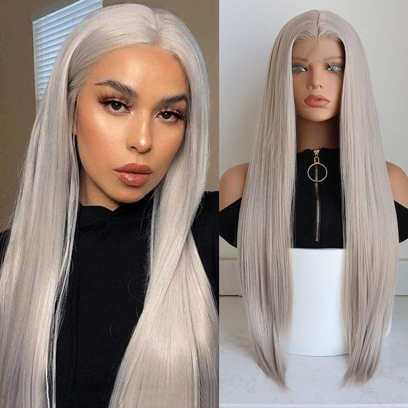 Hett såld 13x3.5 syntetisk spets fram Ws för kvinnor Sier Grey Ginger Orange 99J Bury Lång Straht Limfri Cosplay Fest Dagligen_voghion.com