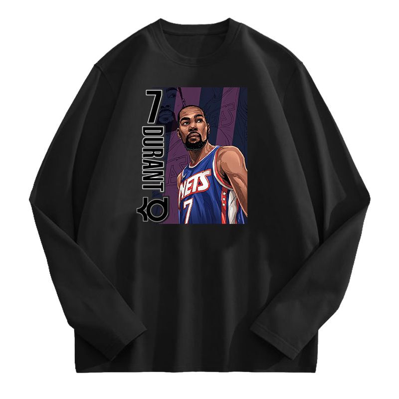 Maglietta a maniche lunghe in puro cotone Durant da basket per uomo e donna, abbigliamento alla moda ampio e stampato su un lato_voghion.com