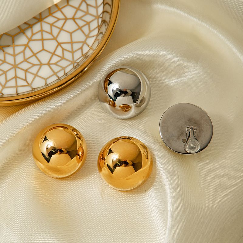 Clip auricolari emisferiche in acciaio inossidabile dorato, orecchini ad anello versatili e alla moda per le donne, popolari blogger di INS_voghion.com