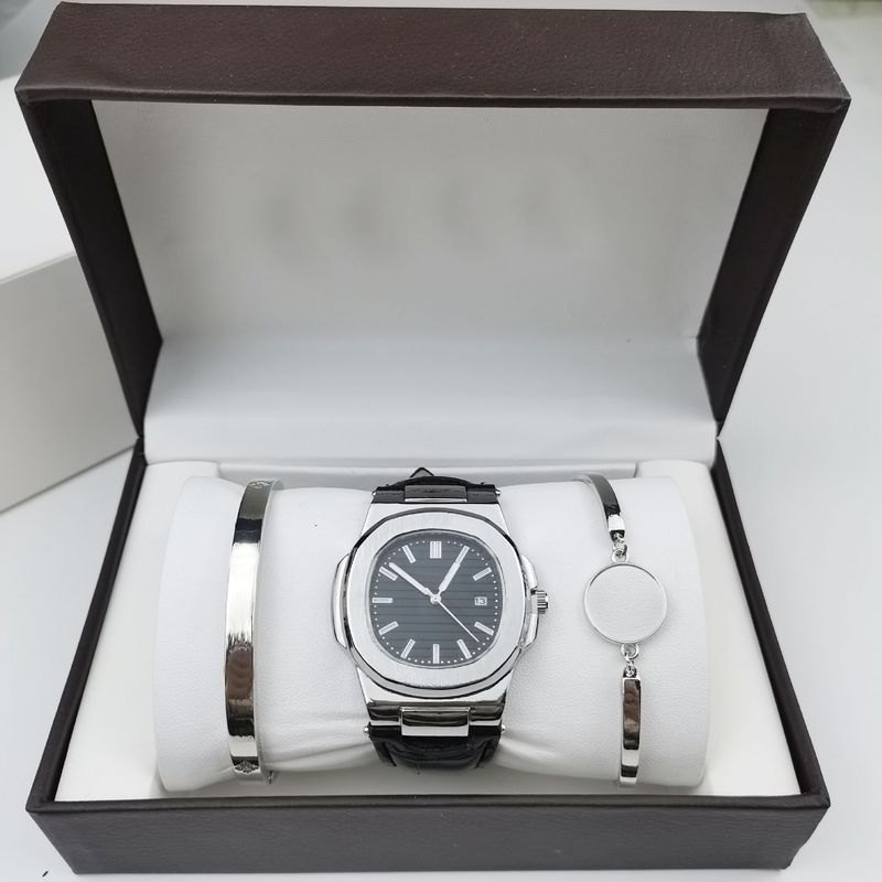 3-delat set, Nautilus-serien, herr- och kvartsklocka, stålarmband med diamant, handgranatklocka för kvinnor_voghion.com