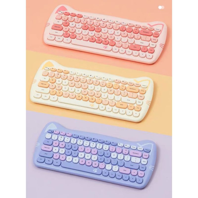 Mofii Gradient Kitty Pink Cute Small Wireless Keyboard Mouse For Girls Quiet And Silent_voghion.com