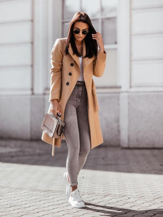 Women's Clothing Autumn and winter new women's woolen coat solid color straps medium and long woolen coat_voghion.com