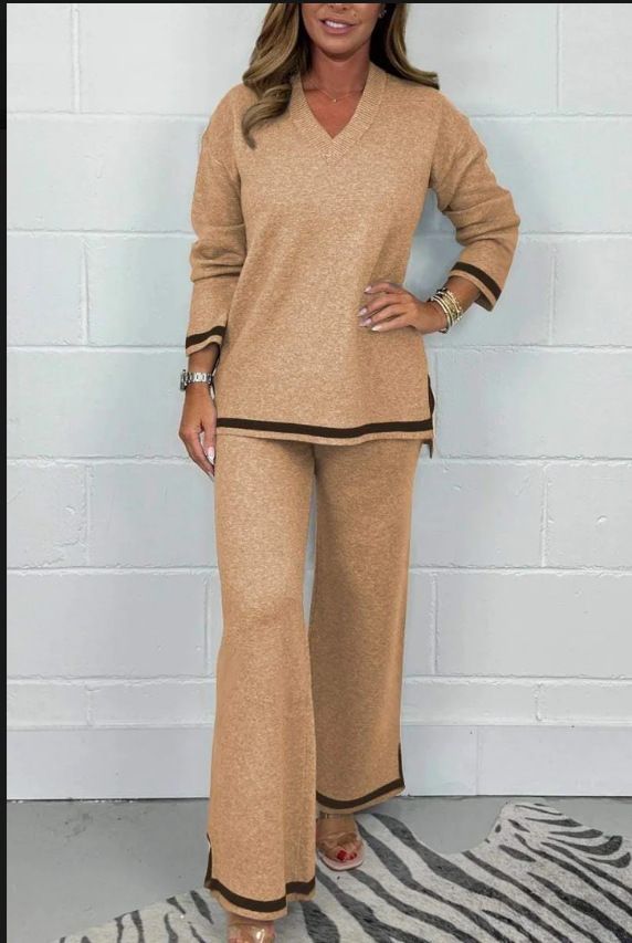 Minimalist Knit Top & Trousers Set – Winter-Ready Solid Color Lounge-to-Street Outfit (Grey/Black/White/Blue/Khaki, S-5XL)_voghion.com