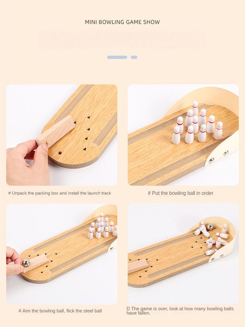 Holzbrettspiel für Kinder, Eltern-Kind-Interaktiver Ball, Casual Mini-Version, Desktop-Bowling-Puzzle, Dekompressionsspielzeug_voghion.com