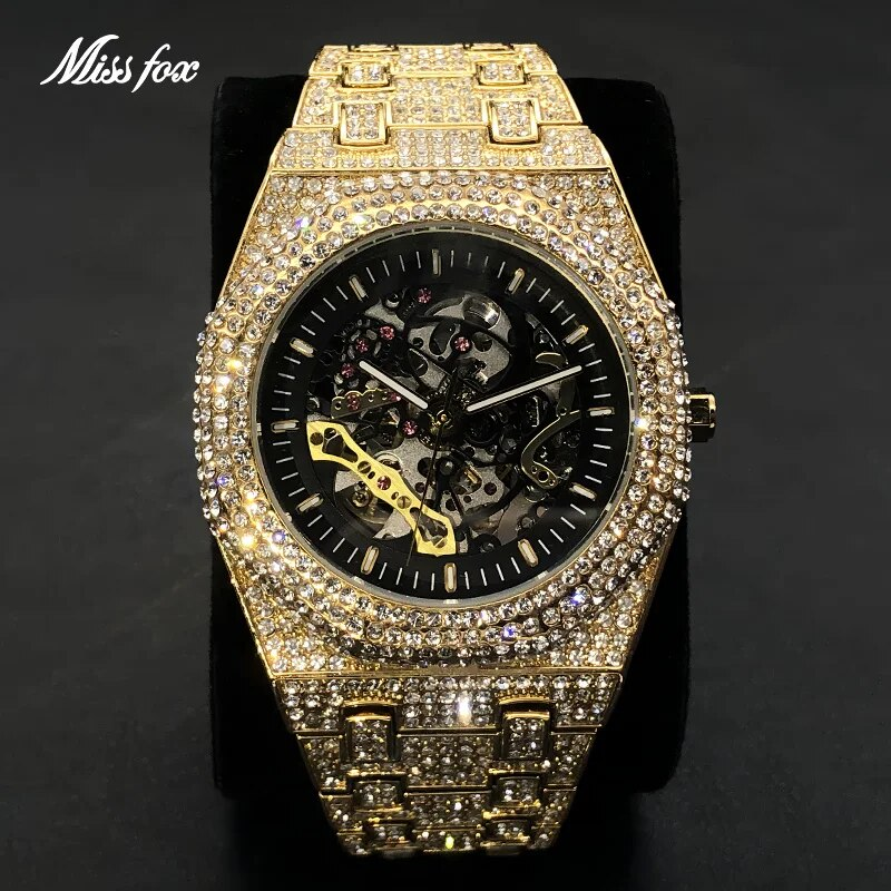 Men's watch, hip-hop style, luxurious, all diamond, silver module, Seton tourbillon, mechanical clock, fashionable_voghion.com