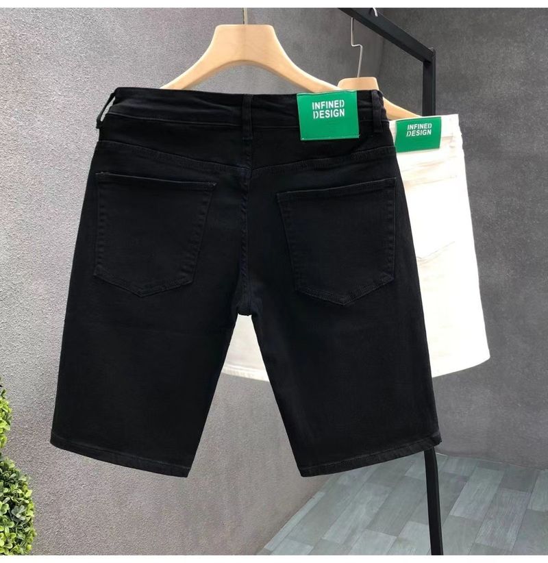 Capris in denim alla moda e alla moda da uomo, pantaloncini casual sottili ed elasticizzati estivi, pantaloncini traspiranti versatili in tinta unita per uomo_voghion.com