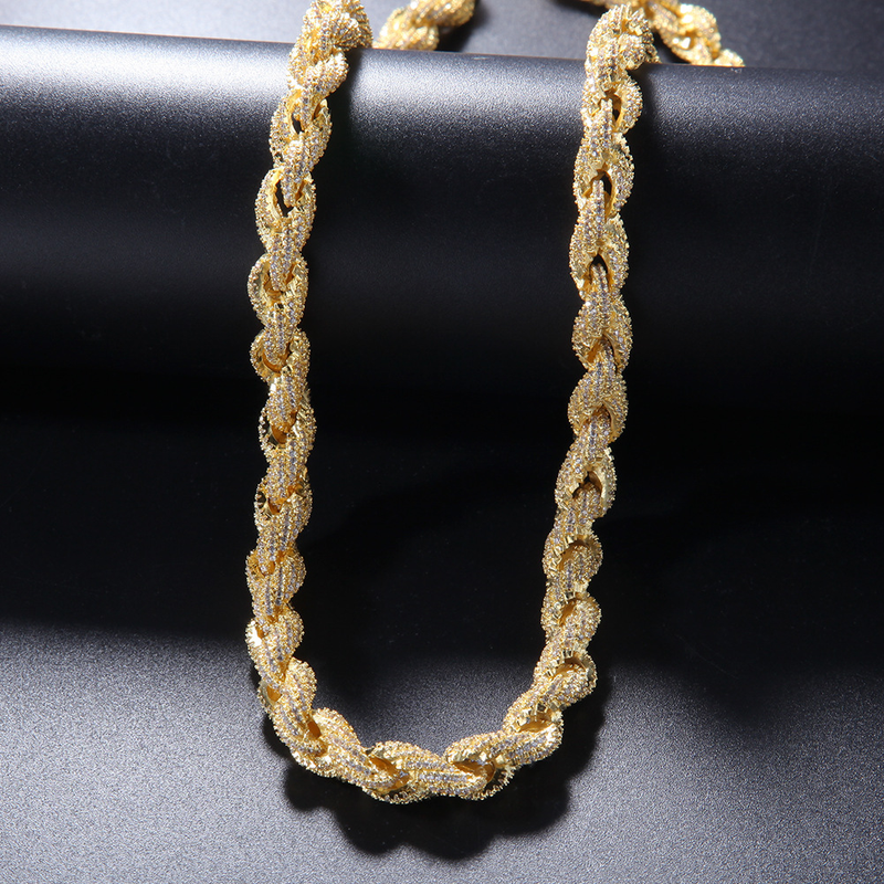 Hip Hop Copper Fried Dough Twists Necklace Set with Zircon Twisted Rope Chain for Men and Women Jewelry_voghion.com