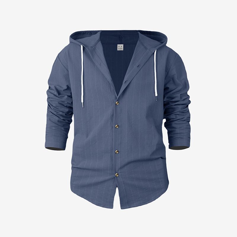 Camicia con cappuccio in lino da uomo - Top casual traspirante con coulisse | Vestibilità slim e oversize | Colori a tinta unita (bianco/blu navy/nero/kaki/azzurro)_voghion.com