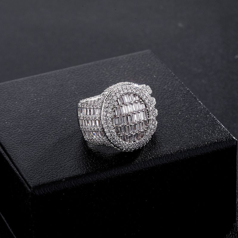 Retro Geometric Hip Hop Ring – Cubic Zirconia Halo Men's/Women's Statement Jewelry, Vintage Disc Design, Prong Set Stones, Gold/Silver (Sizes 7-11)_voghion.com