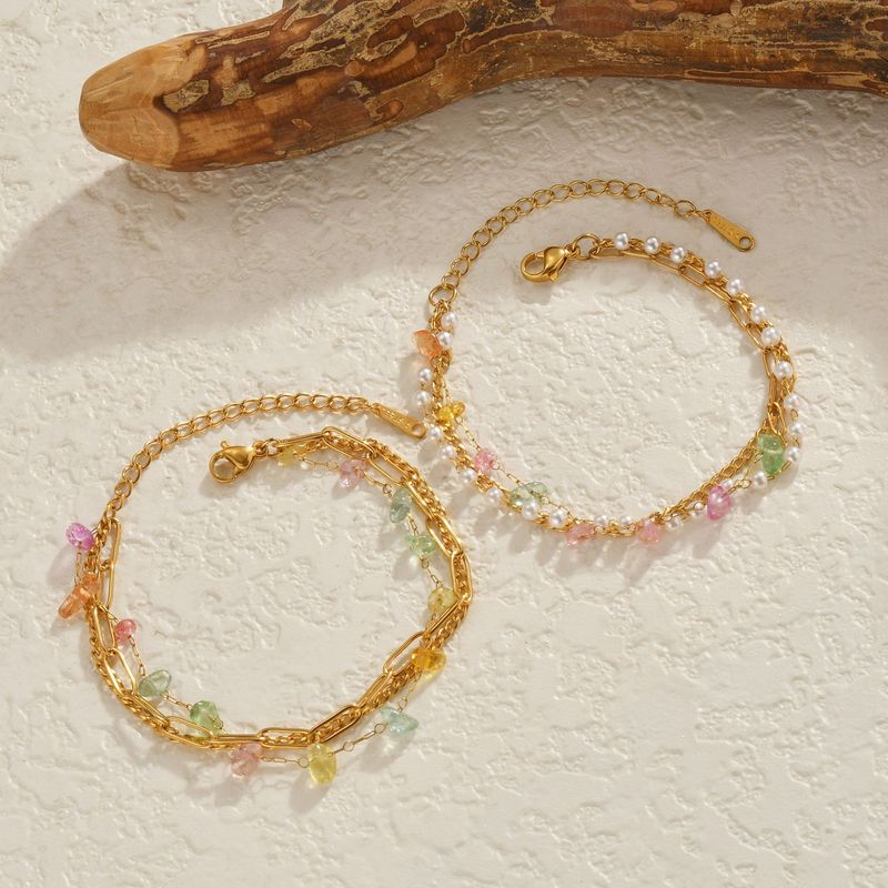 Bohemian Style Fashion Bracelet Gold Stainless Steel Colorful Crushed Stone Multi-layer Stacking Jewelry_voghion.com