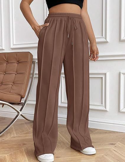 Neue Damenhose mit hoher Taille, lockere und bequeme Hose mit weitem Bein, lässige Sporthose, gerades Bein, Hose für Damen_voghion.com