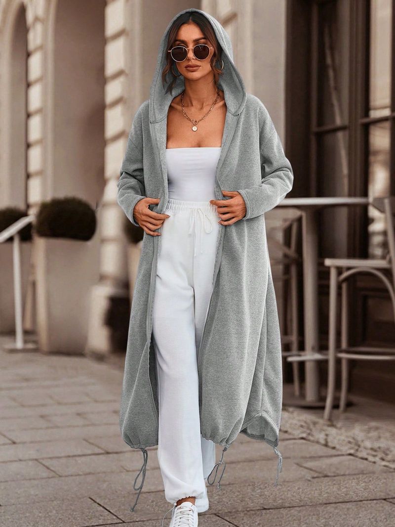 Felpa lunga da donna, comoda e casual, con spacchi laterali, giacca a vento, taglia grande_voghion.com