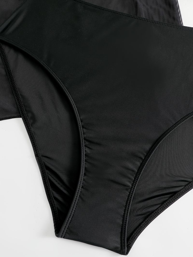 Women's Plus Size Halter Bikini Three-piece Swimsuit With Mesh Drawstring Smock_voghion.com