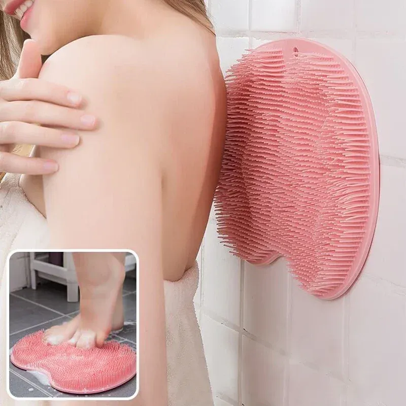 Fußwaschbürste, Körperreiniger, Silikonschwamm, Bade- und Massagematte, Dusch- und Rückenbürste, an der Wand montierte Fußwaschmatte mit Saugnapf_voghion.com