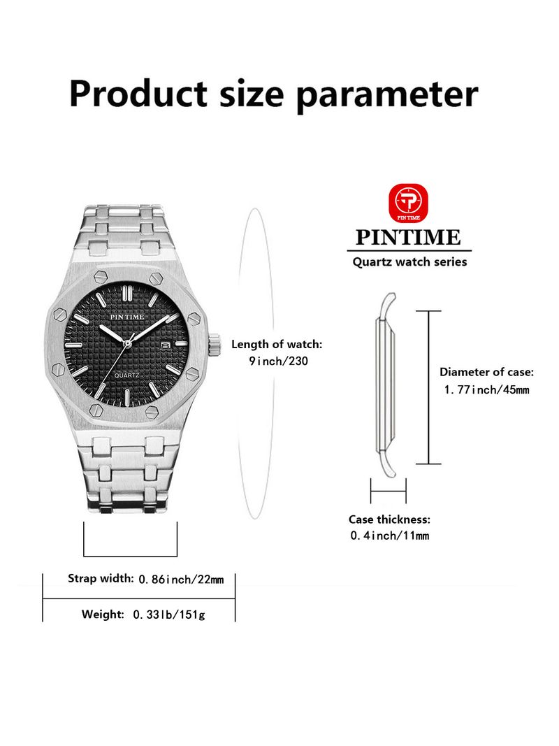 Orologio da uomo in acciaio al quarzo impermeabile ottagonale di alta qualità con cinturino in pelle AP, marchio svizzero, per uomo_voghion.com