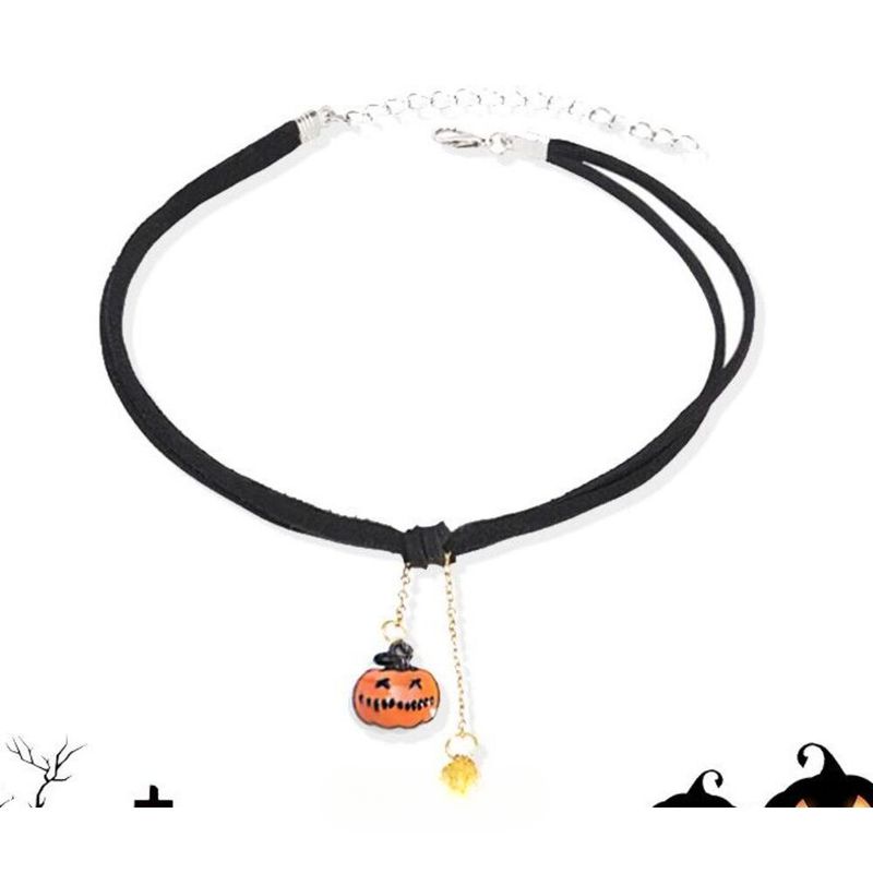 Collana girocollo di Halloween con design di gioielli da donna 2025, nuova catena nera con clavicola a forma di zucca_voghion.com