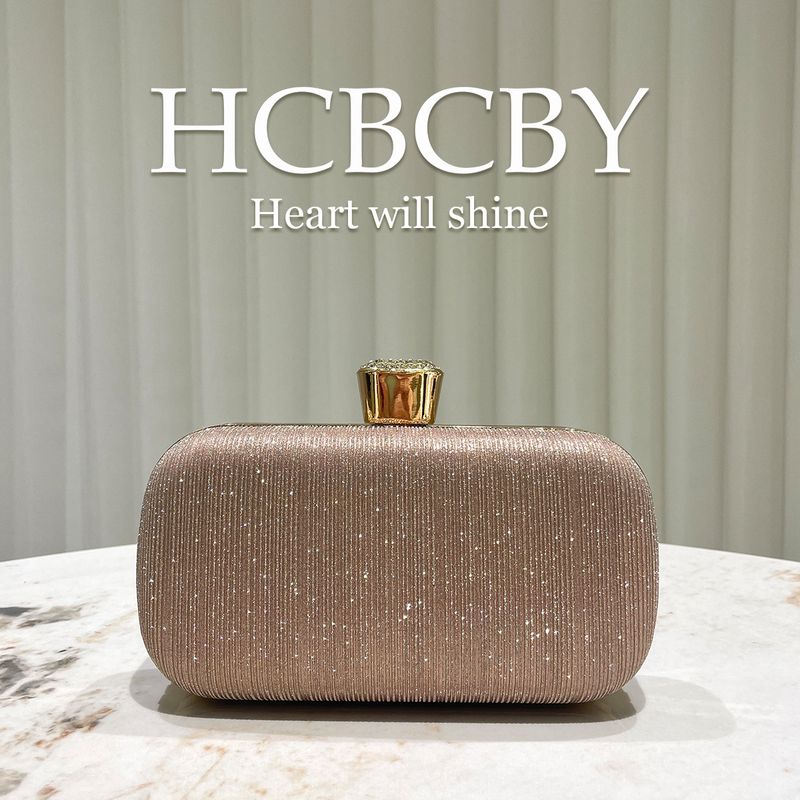 Borsa a mano piccola di lusso lucida color oro champagne, splendida borsa da sera da donna, elegante borsa da sera alla moda e di temperamento_voghion.com