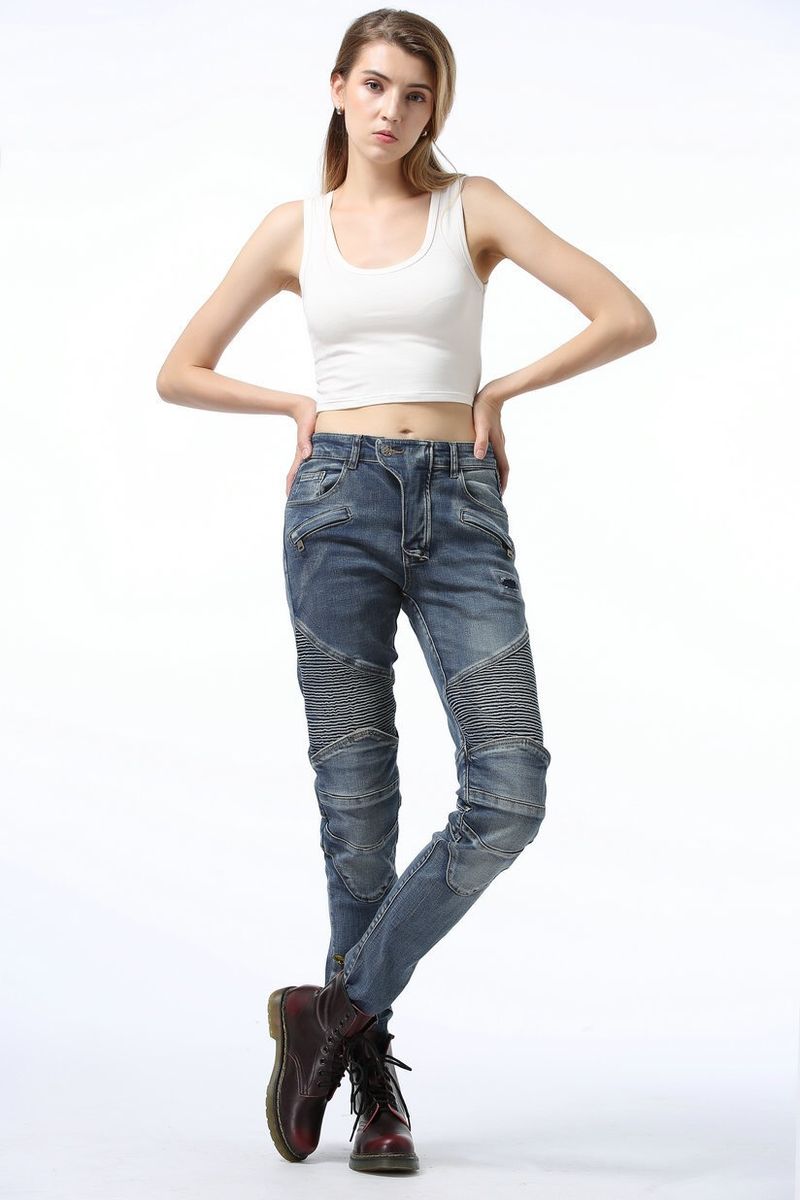 Jeans da motociclista da donna con protezione per le ginocchia - Pantaloni da motociclista in denim elasticizzato per uso casual e da corsa, elevata elasticità, vestibilità per tutte le stagioni (blu, taglie 25-28)_voghion.com