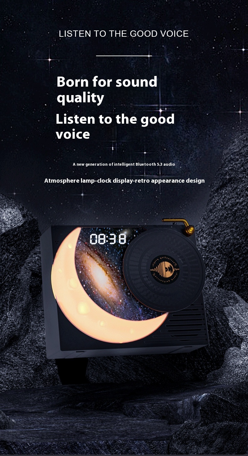 New Vinyl Record Player, Bluetooth Connection, Moon And Star Clock Shape, USB Charging, Portable Speaker._voghion.com