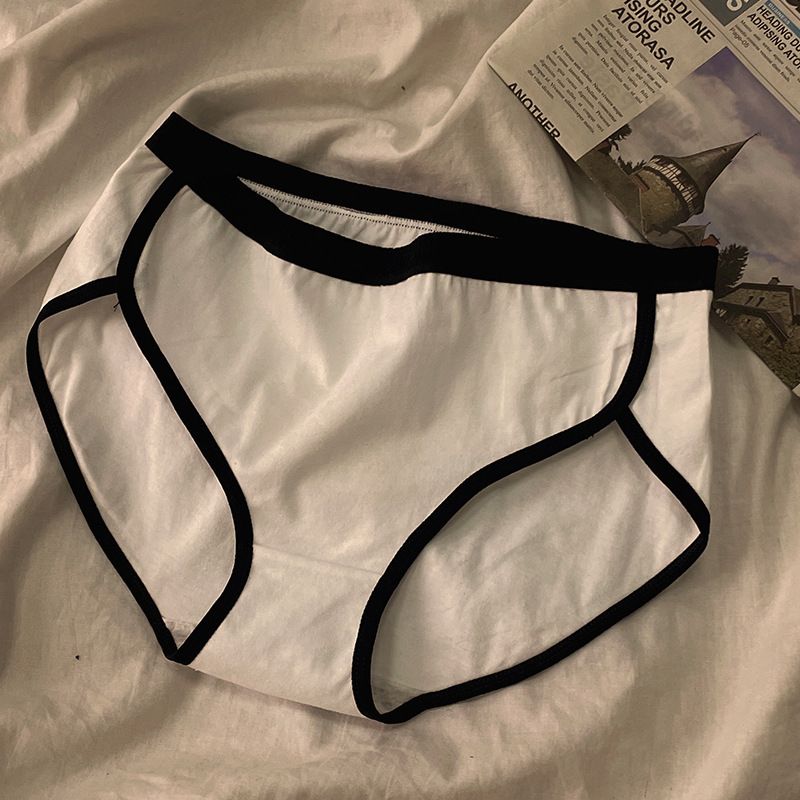 Intimo sportivo all'ingrosso stile fresco ins semplice per ragazze slip da donna a vita media giapponese bianco e nero antibatterico_voghion.com