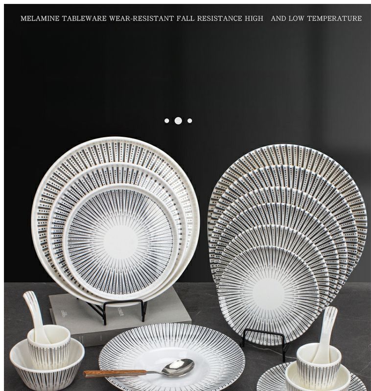 European Style Porcelain Melamine Tableware Round Commercial Western Steak Salad Straw Hat Buffet Plate_voghion.com