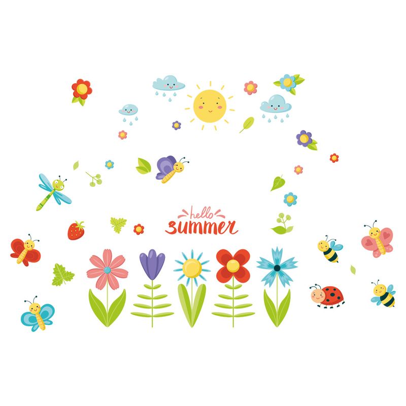 PVC frostet blomsterbi sommer AF5559 Sommerfrisk børnevægklistermærke_voghion.com