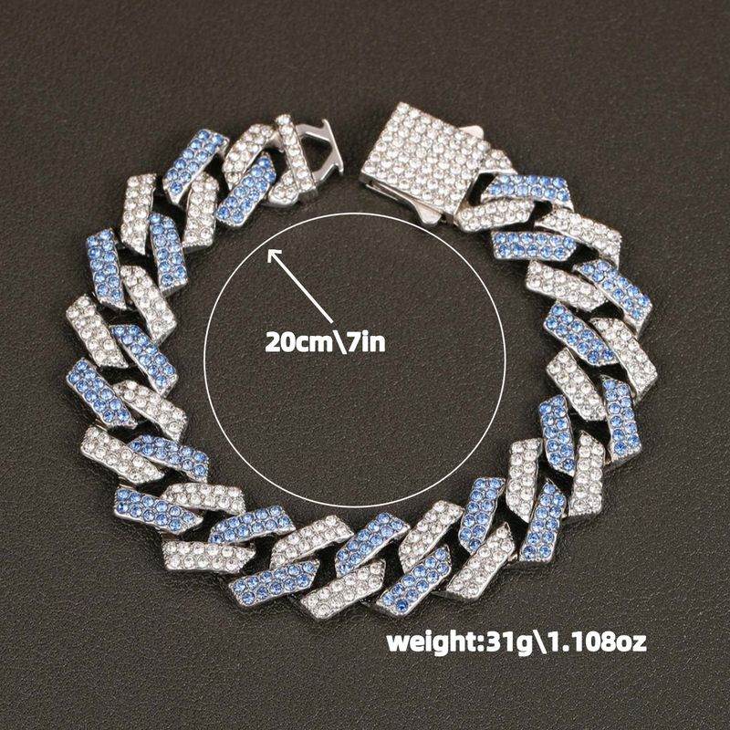 Collana con catena cubana intarsiata con diamanti blu bicolore da uomo, design unico, bracciale hip-hop alla moda_voghion.com