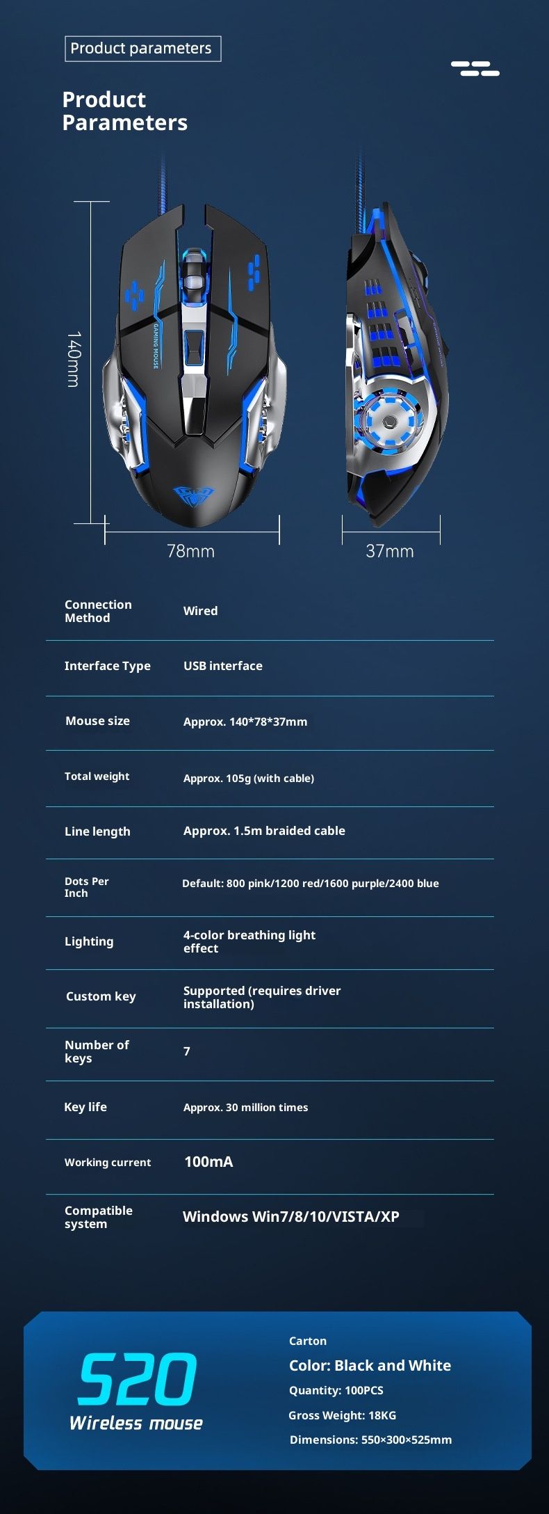 Digitex AULA Wolf Spider Gaming-Maus, kabelgebunden, für Desktop-PCs und Laptops, PUBG, Makros und LoL_voghion.com