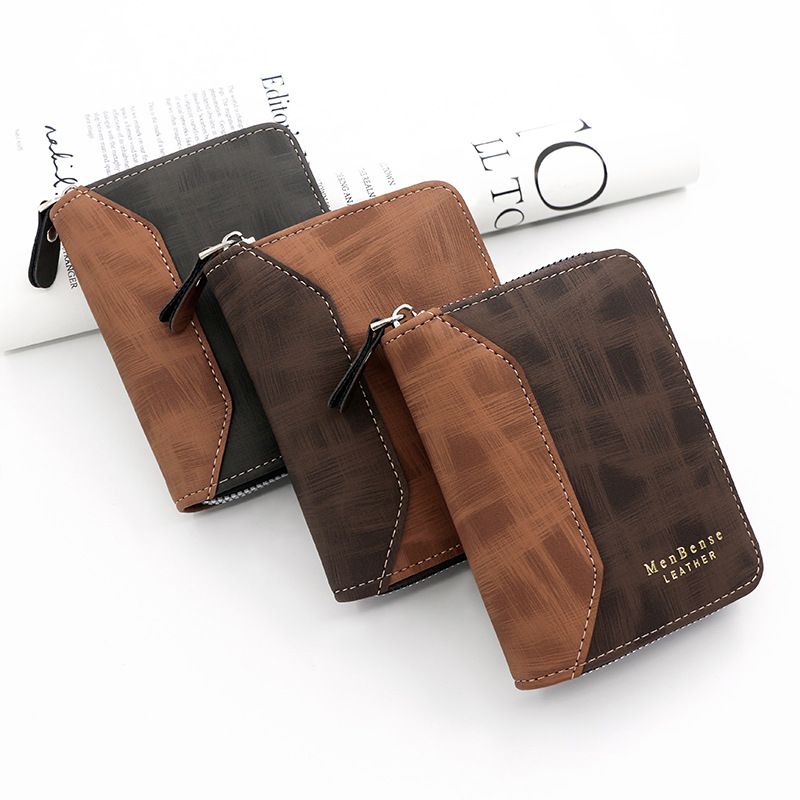 Mode Patchwork Matte Herren Kurze Kette Brieftasche Gold Gestempelt Brief Vertikale Geldbörse Karte Halter Münzclip_voghion.com