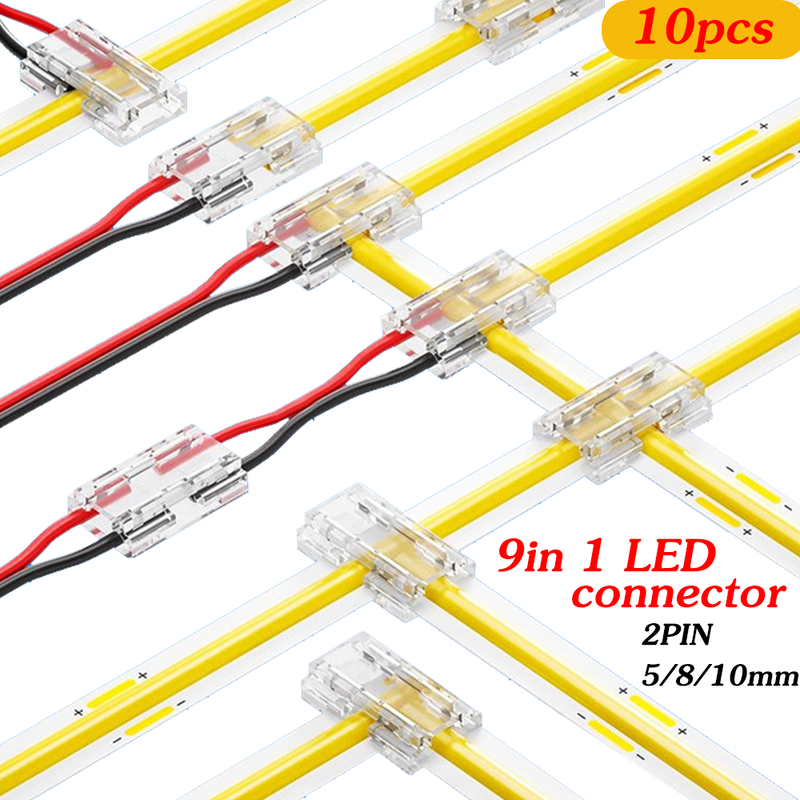 Striscia luminosa con connettore LED a 2 pin da 5 mm, 8 mm e 10 mm, 9 in 1, trasparente, a forma di L, T e X, fai da te, SMD, COB 5050, 2835._voghion.com