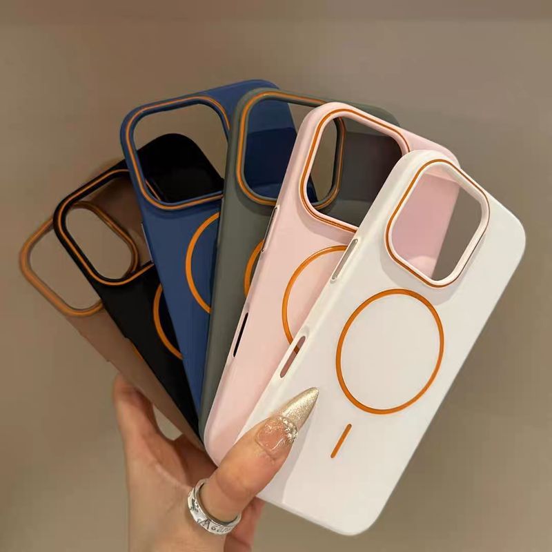 Carcasă magnetică rigidă mată cu curea de încheietură pentru iPhone 16 15 14 Plus 13 12 Pro Max, cu încărcare wireless și rezistență la șocuri_voghion.com