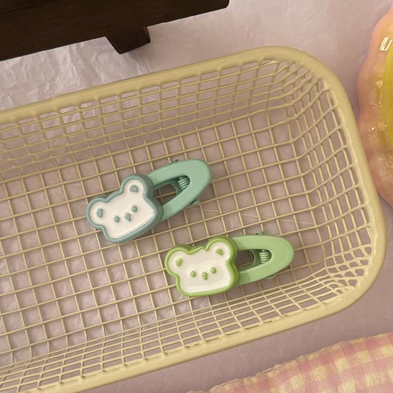 Cremefarbener Teddybär, oval, Cartoon, süß, weich, niedlich, für Mädchen, Entenschnabel, Haarschmuck, Clips, neuer Stil_voghion.com