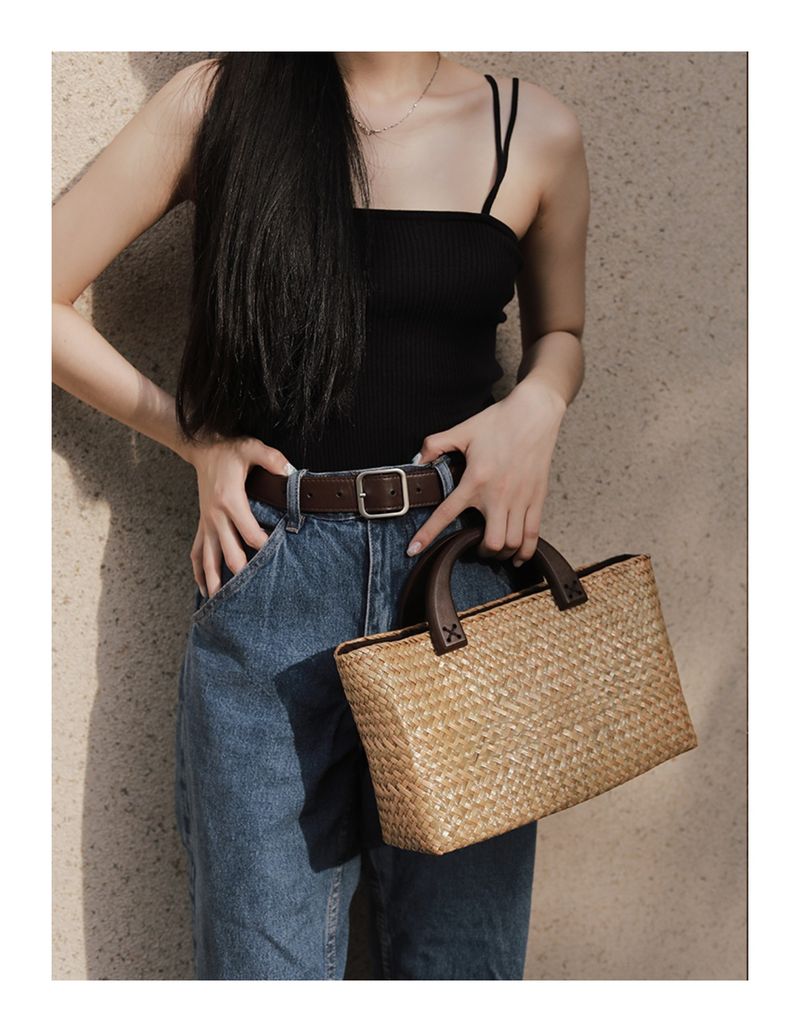 Borsa in erba tailandese, borsa da spiaggia in stile Lofa, cestino per cavoli, borsa a tracolla singola in rattan intrecciato, grande capacità per le donne_voghion.com