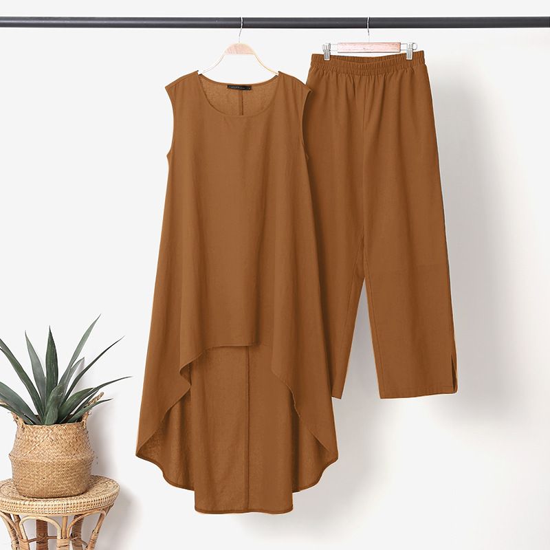 Vêtements de sport décontractés pour femmes, haut asymétrique sans manches, ample, pantalon 2 pièces, costume_voghion.com