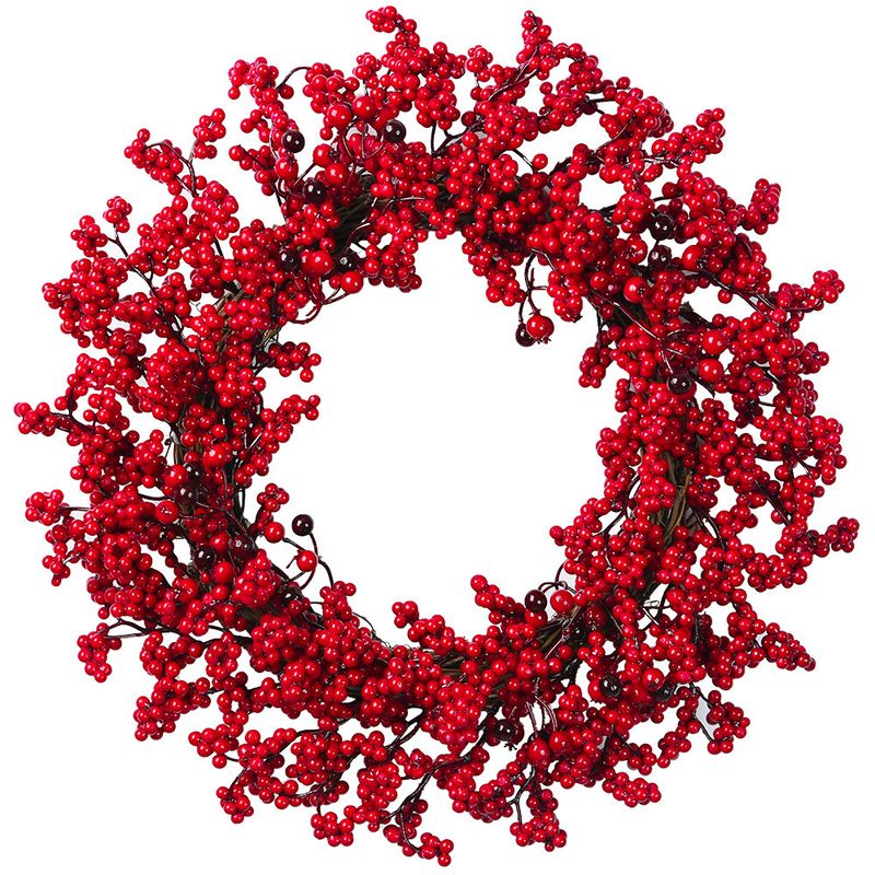 Nei Simulatioun rout Uebstkranz räich Uebst Holly Uebst Beerenkranz Chrëschtbeemchen Ornamenter Chrëschtbedarf_voghion.com