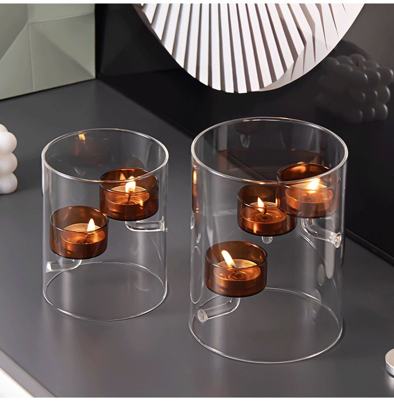 Hurricane Glass Candle Holder - Brown Windproof Cylinder Candle Stand For Romantic Dinner, Home Decor & Gift_voghion.com