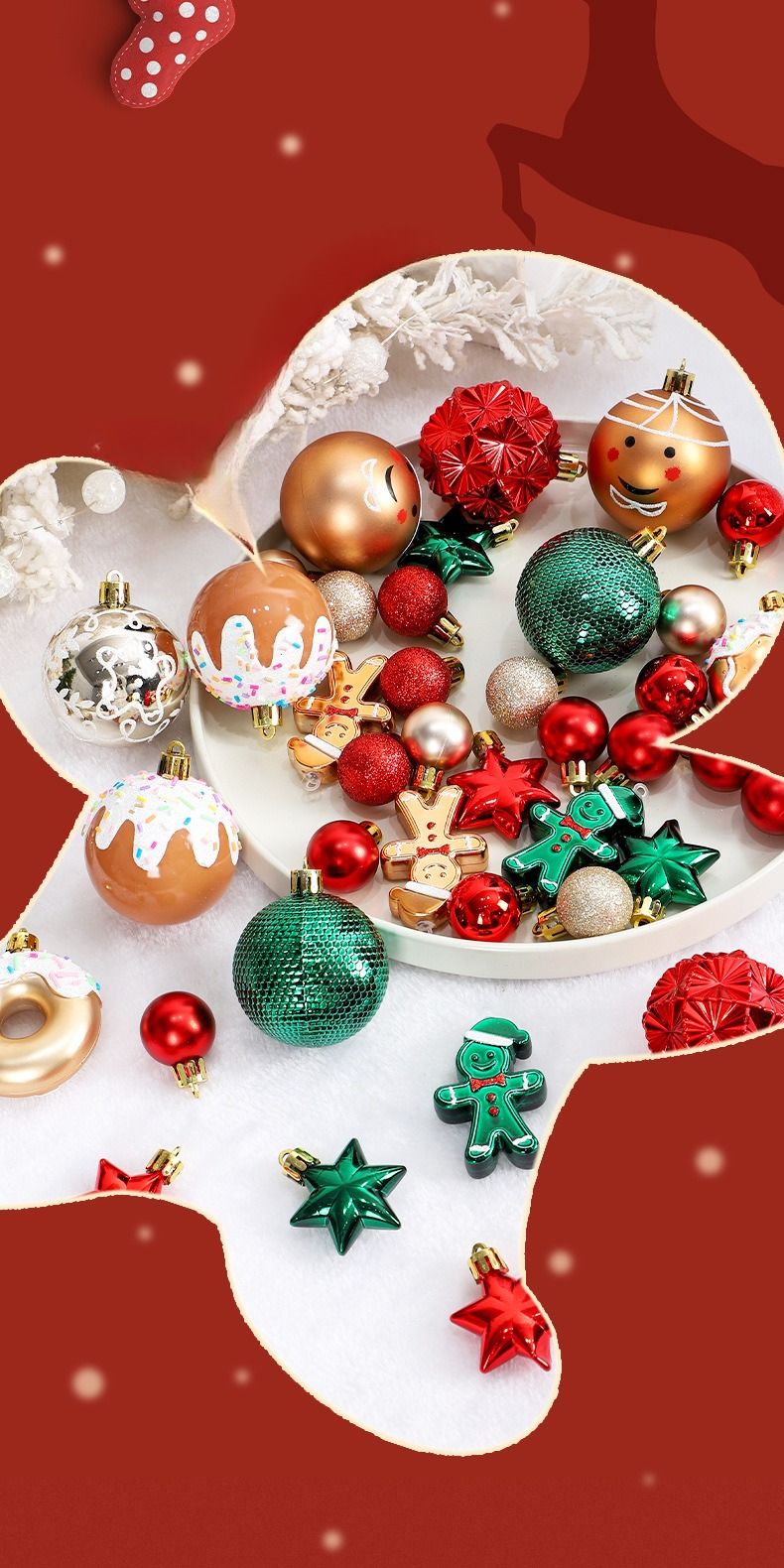 Christmas Decorations, 42 Boutique Painted Christmas Ball Sets In Red, Green And Gold, Christmas Tree Pendants_voghion.com