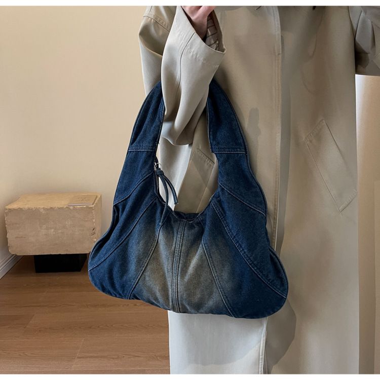 Bolso de mezclilla desgastado para debajo del brazo, nuevo bolso retro vintage de primavera 2024, bolso de hombro de lona informal para viajeros_voghion.com