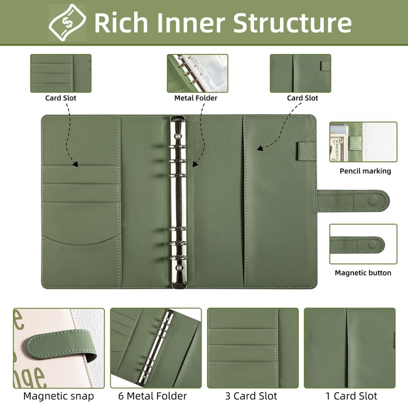 A5 Leather-Look 6-Ring Binder Notebook For Couples – 100-Day Savings Challenge, Refillable Planner With Grid Cards & Colorful Sheets_voghion.com