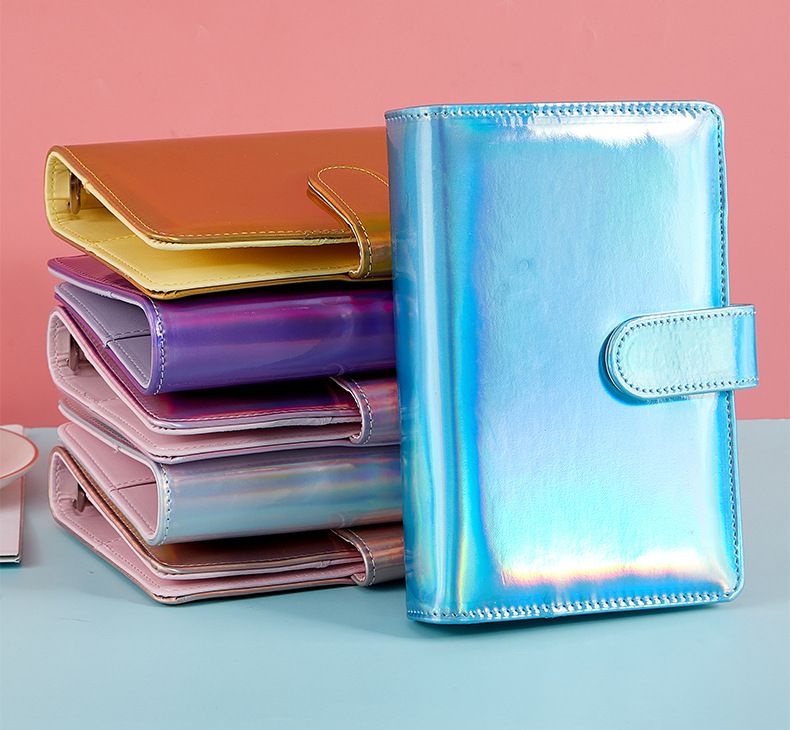 Holografisch navulbaar notitieboek van PU-leer A5/A6 - Rainbow Macaron Color Collectie voor dagboekschrijven, planner, school en kantoor (alleen enkele kaft)_voghion.com