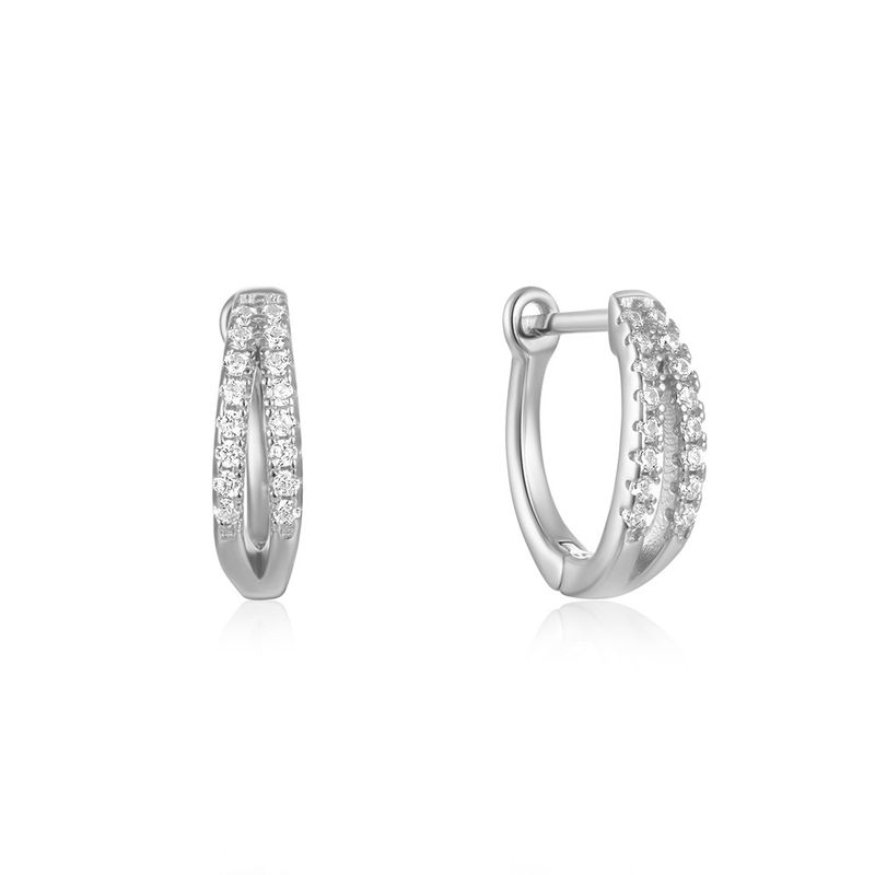 Women's Jewelry Simple S925 Sterling Silver Classic Light Luxury Personality Double Row Diamond Earrings Huggie Earring_voghion.com