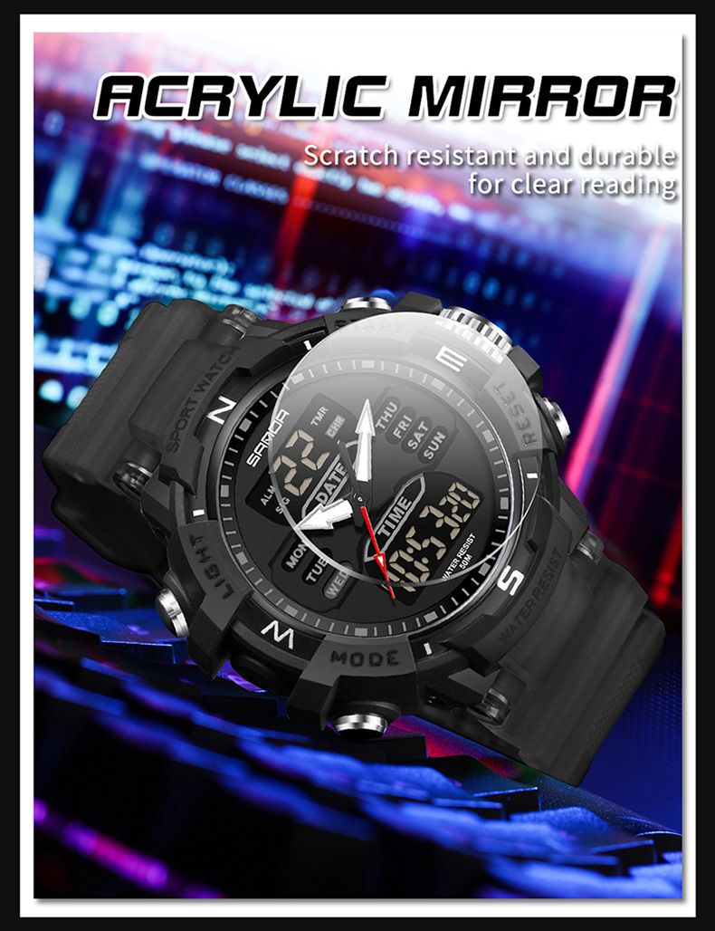 Unisex Digital Analog Watch With Alarm, Countdown, Dual Time, Waterproof & Glow-in-the-Dark For Casual & Sports Personality Watch_voghion.com