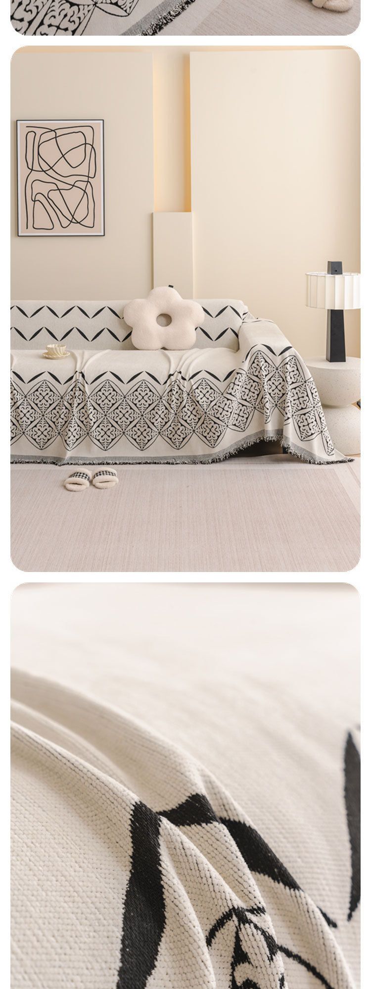 Soft Chenille Sofa Slipcover – Stretchable One-Piece Full Coverage Couch Protector, Non-Slip, Washable, Geometric Pattern, Minimalist Style_voghion.com