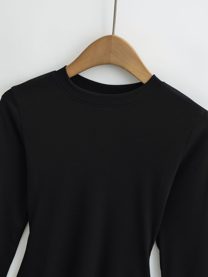 Kim Kardashian Kento Round Neck Base Shirt For Women's Sring Tight Fitting T-shirt Long Sleeved Slim Fit Solid Color_voghion.com