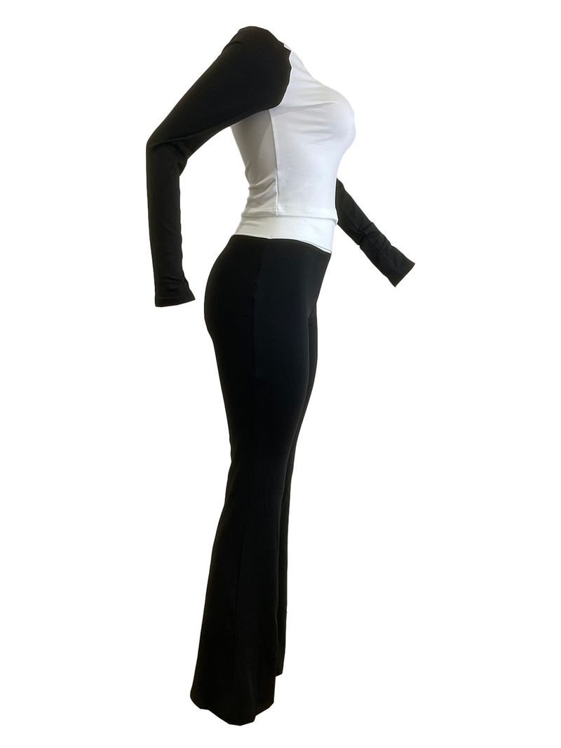 Y6058 New Women's Clothing Color-Block Tight High-Waist Folded Slim Fit Fleece-Lined Sports Yoga Pants Set_voghion.com