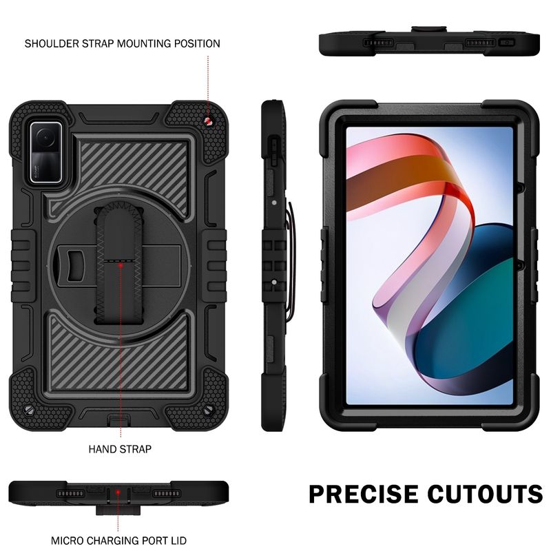 Voor Xiaomi Redmi Pad 10.61 360 graden rotatie PC contrast siliconen tablethoes (zwart)_voghion.com