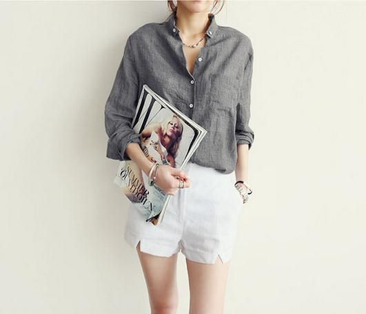 Abbigliamento da donna Camicie casual Maniche lunghe Camicie larghe e sottili da donna Camicia casual in lino Manica lunga Vestibilità ampia Leggera Protezione solare Top_voghion.com