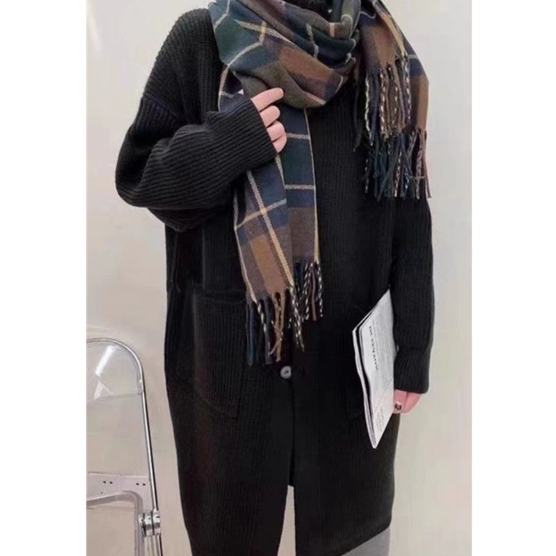 2025 Winter Koreanischer Lazy Style High Collar Pullover Damen Einreihig Einfarbig Langarm Strickjacke_voghion.com