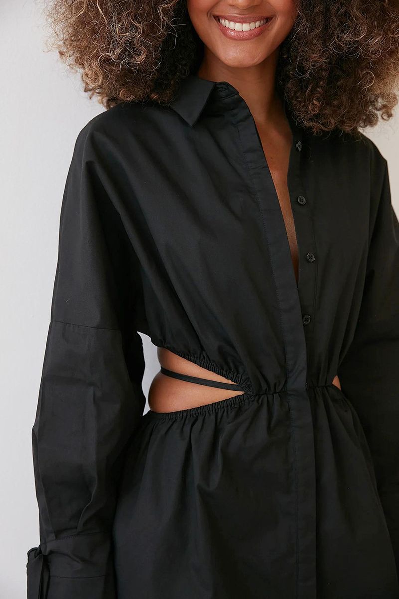 Gonna da pendolare con lacci e design a maniche lunghe con vita cava da donna_voghion.com