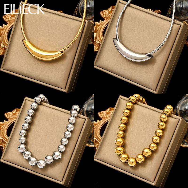 Heiße verkäufe EILIECK 316L Edelstahl Solide Bead Balls Choker Halskette Für Frauen Mode Übertrieben Perlen Kette Wasserdicht_voghion.com